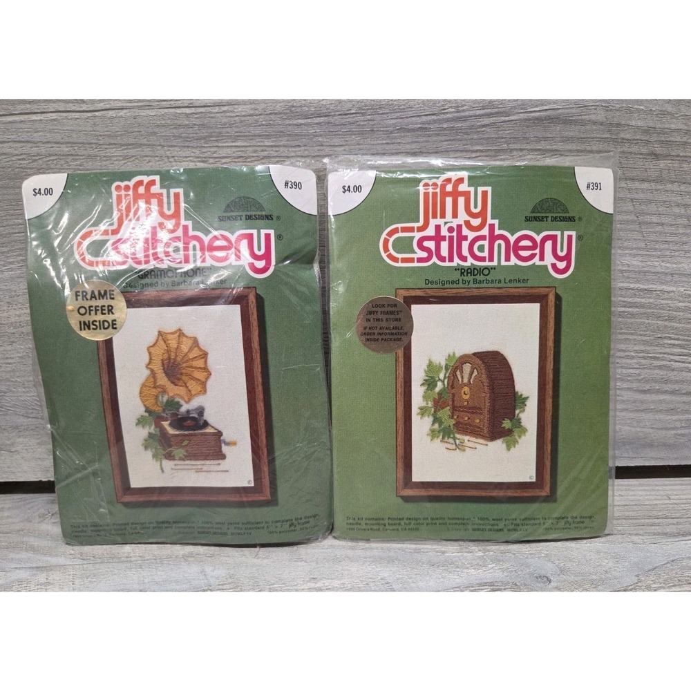Sunset Designs Jiffy Stitchery Radio #391 & Gramophone #390 Embroidery Kits E4